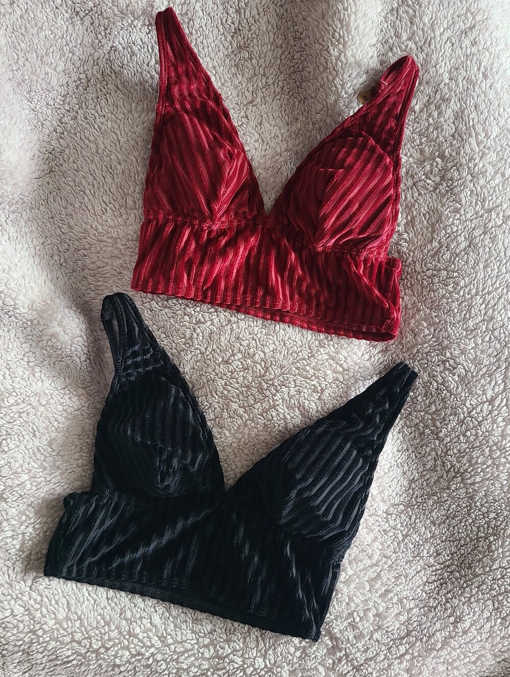 PINK Victoria's Secret Velvet Striped Bralette Duo - Red & Black